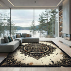 Ornate Antique Gold Filigree Medallion Rug