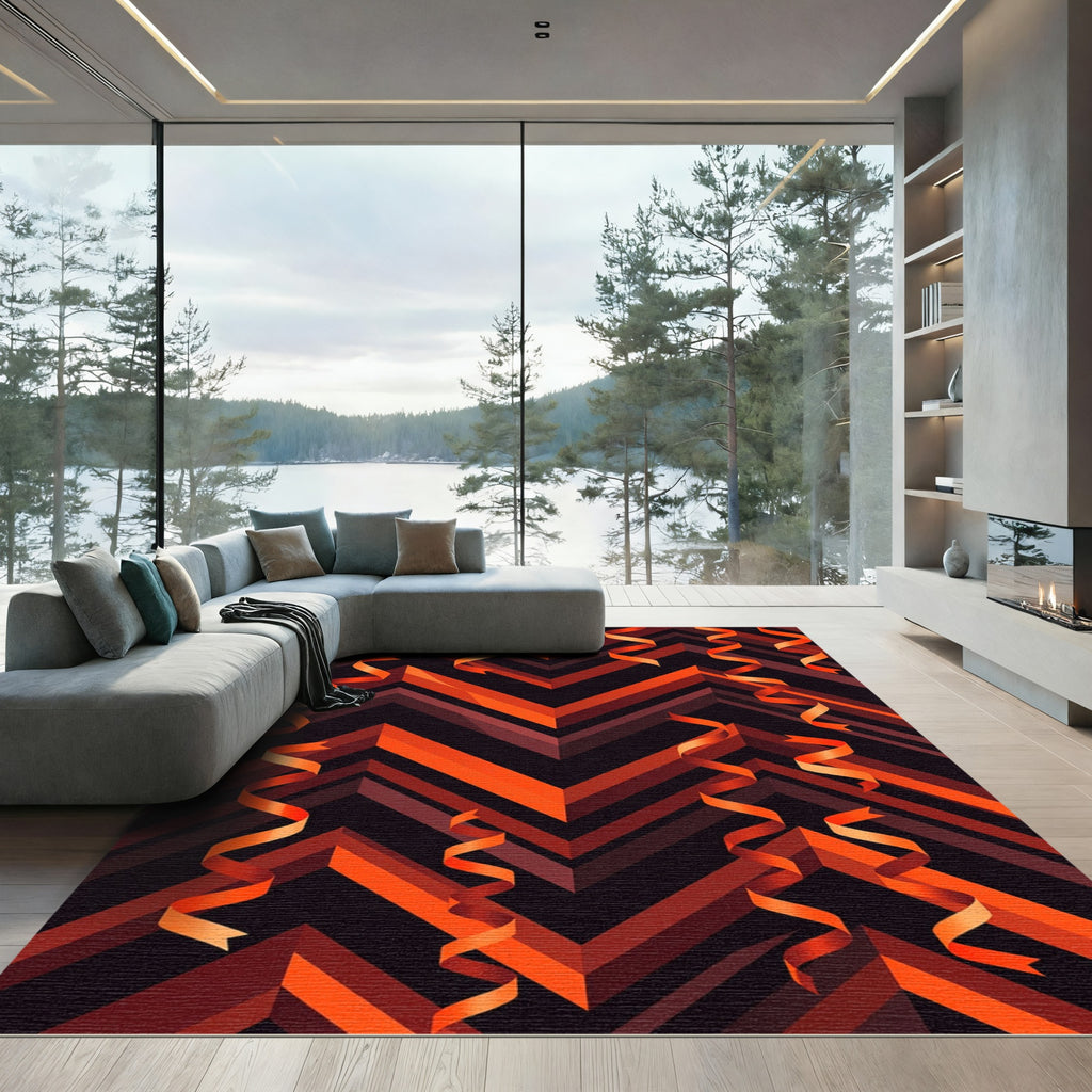 Orange Serpentine Chevron Ribbon Rug