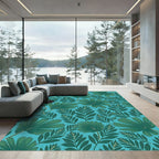 Turquoise Tropical Palm Leaves Rug