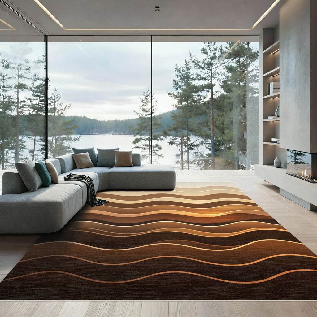 Earthy Gradation Wavy Lines Rug