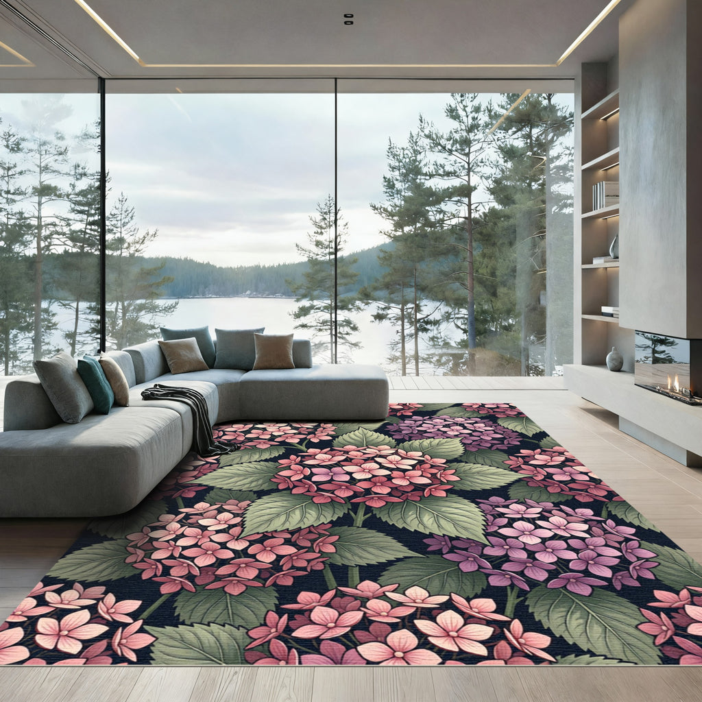 Pink Purple Hydrangea Floral Garden Rug