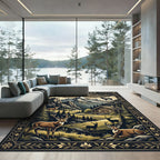Mountain Wilderness Stag Golden Forest Artwork Rug