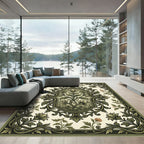 Elegant Sage Botanical Scroll Floral Rug