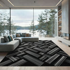 Monochrome Three Dimensional Metallic Geometric Blocks Rug