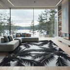 Dark Palm Frond Overlapping Canopy Rug