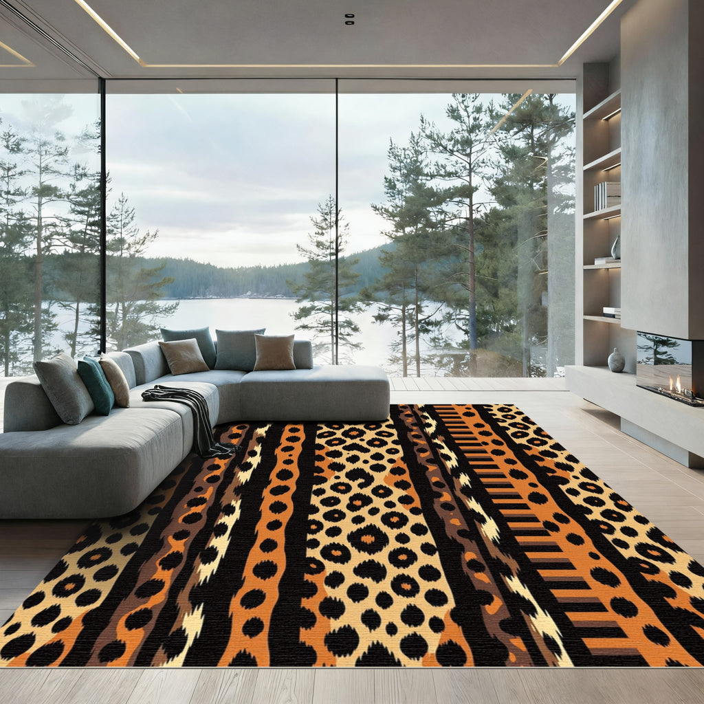 Jaguar Print Striped Composition Rug