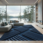 Deep Blue Geometric Ribbed Square Rug