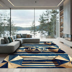 Navy and Cream Striped Umbrella Rug
