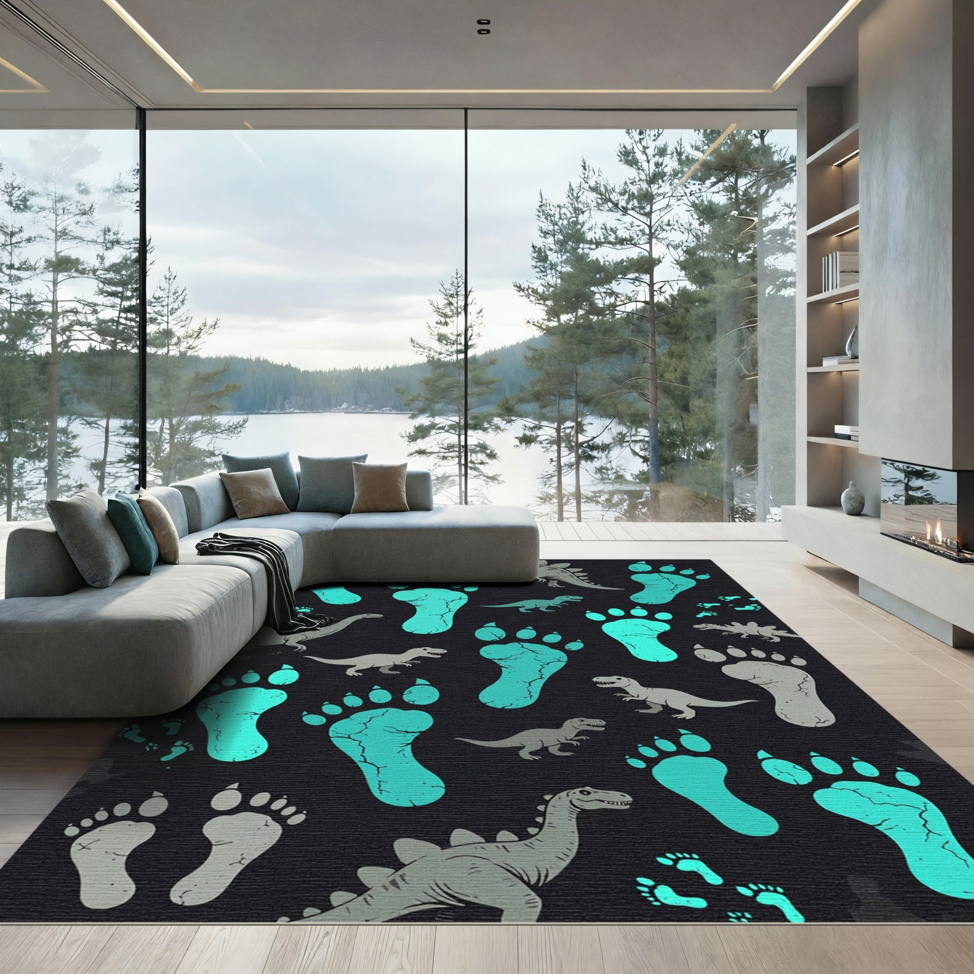 Glow in the Dark Dinosaur Footprints Rug
