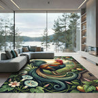 Vibrant Rooster with Apples Garden Scene Rug