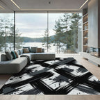 Bold Black Gray Brush Stroke Rug