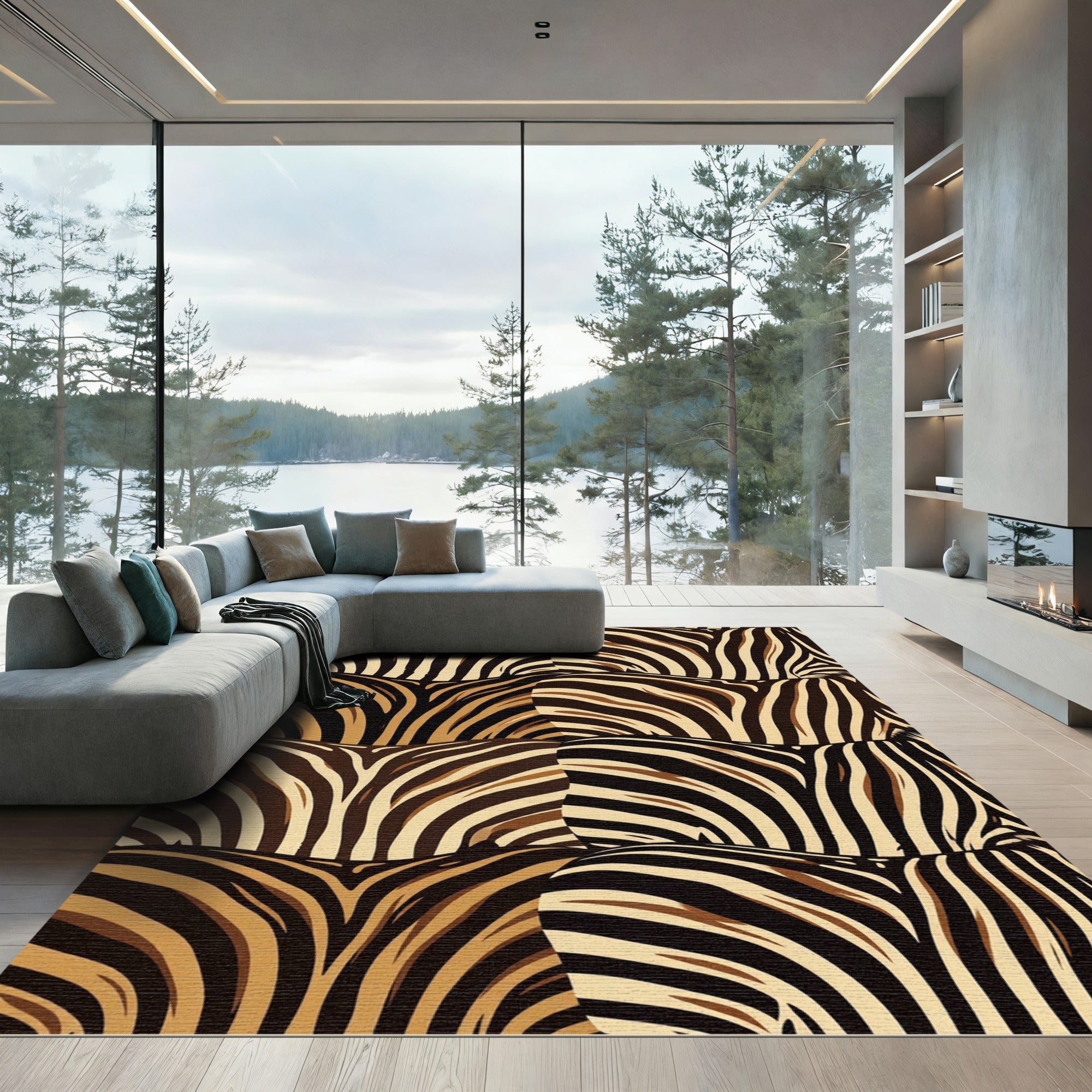 Bold Zebra Stripes Brown Beige Rug