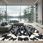 Elegant Black Bow Ribbon Medallion Rug