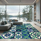 Blue and Green Geometric Tile Mosaic Rug