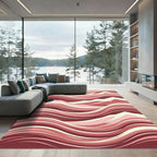 Crimson Waves Mountain Landscape Rug