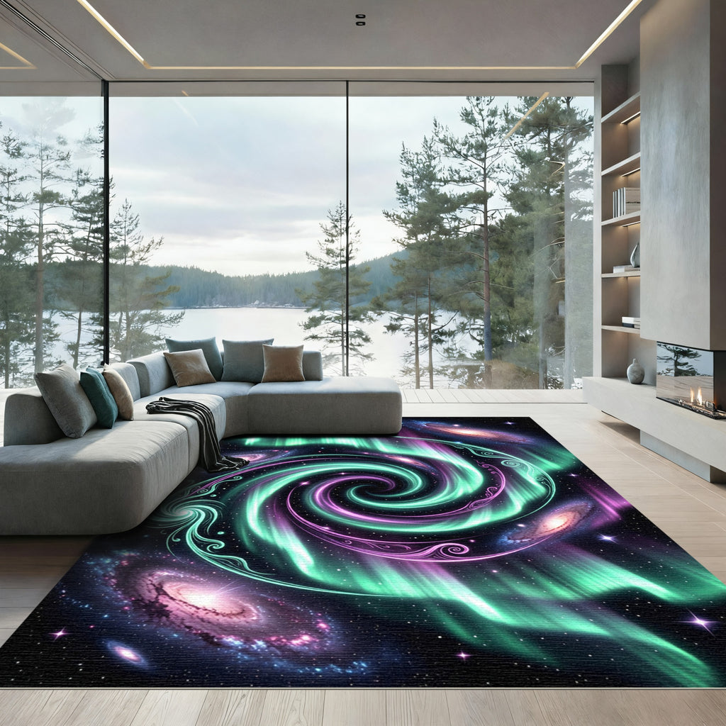 Cosmic Aurora Swirl Galaxy Nebula Rug