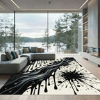 Monochrome Abstract Fluid Ink Splash Rug