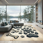 Vintage Animal Tracks and Bone Illustration Rug