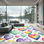 Watercolor Rainbow Hearts Scattered Array Rug