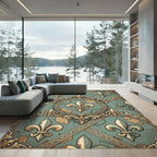 Distressed Sage Fleur-de-Lis Medallion Antique Gold Rug