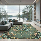 Sage Green Floral Medallion Botanical Illustration Rug