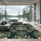 Botanical Fern Crest and Floral Meadow Rug