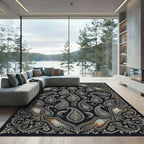 Intricate Black Silver Paisley Damask Rug