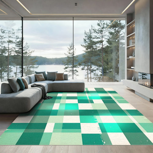 Aqua Teal Buffalo Plaid Checks Rug
