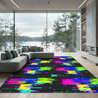 Neon Glitch Digital Pixel Grid Art Rug
