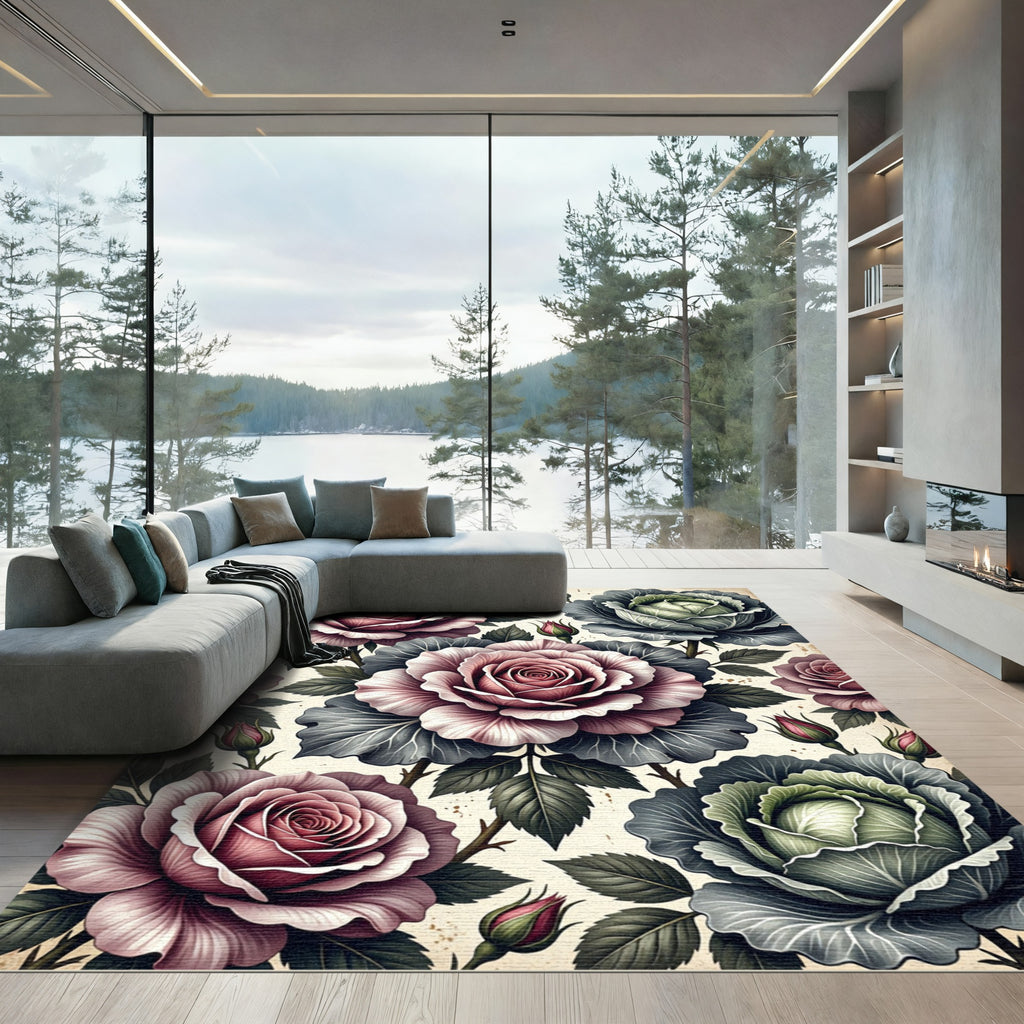 Blush Rose and Sage Botanical Garden Rug