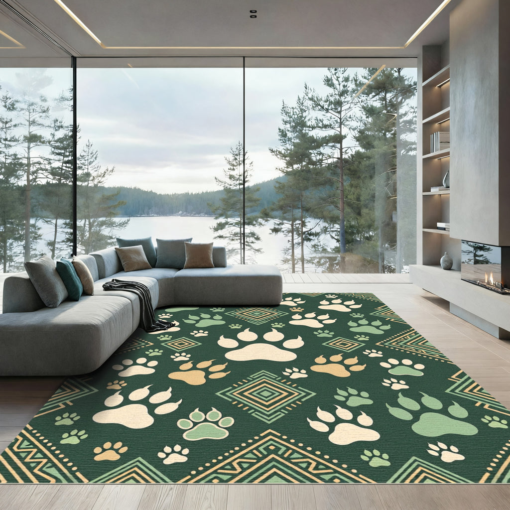 Sage Green Animal Paw Diamond Rug
