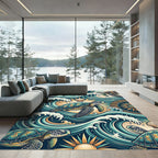 Teal Sea Turtle Oceanic Wave Art Rug