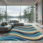Abstract Navy Blue Golden Swirl Rug
