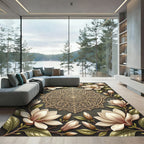 Elegant Floral Magnolia Gold Mandala Rug