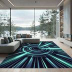 Luminous Cyan Cosmic Vortex Radiating Rug