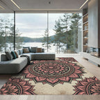 Blush Pink Lotus Mandala Medallion Circular Rug