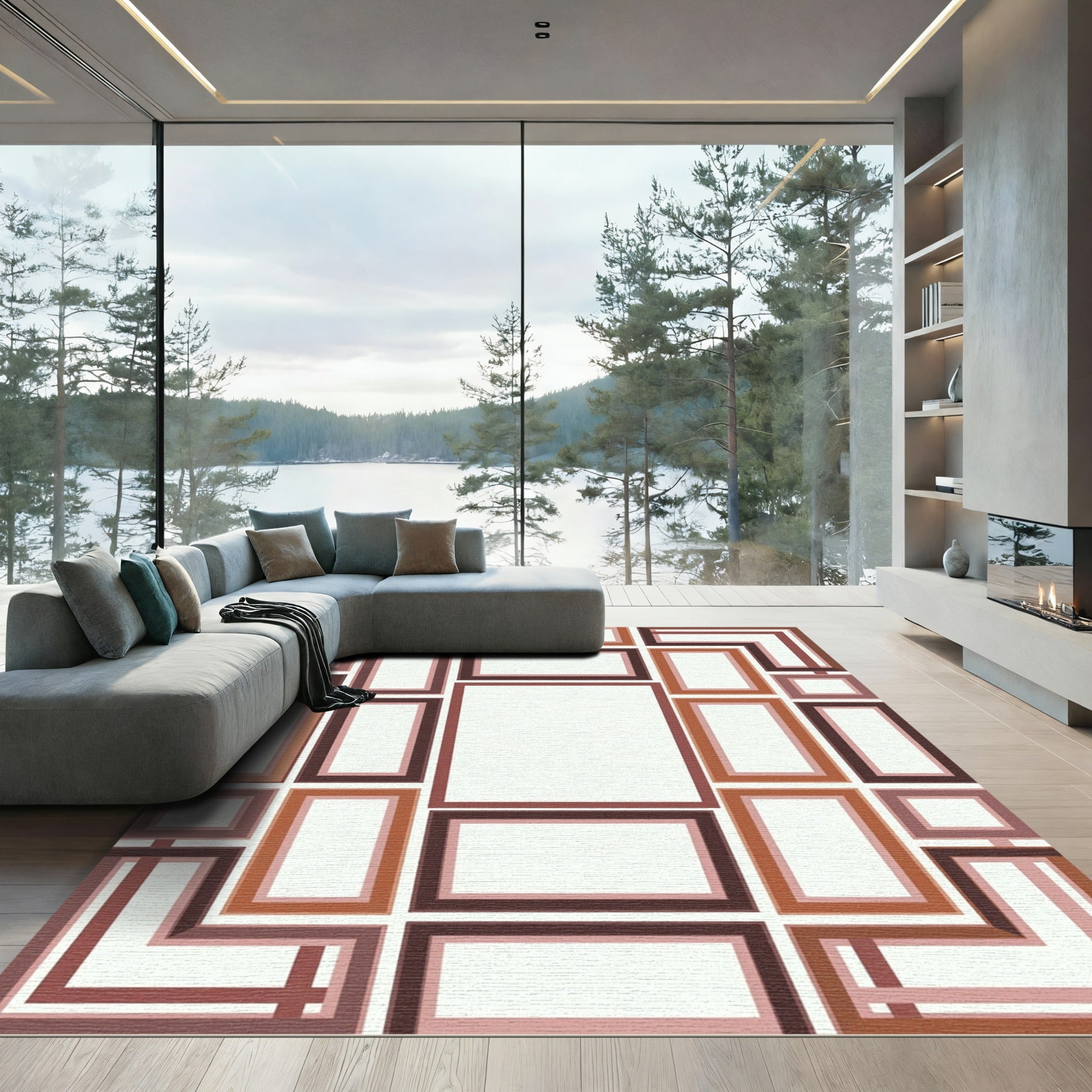 Terracotta Muted Rectangular Layered Composition Rug