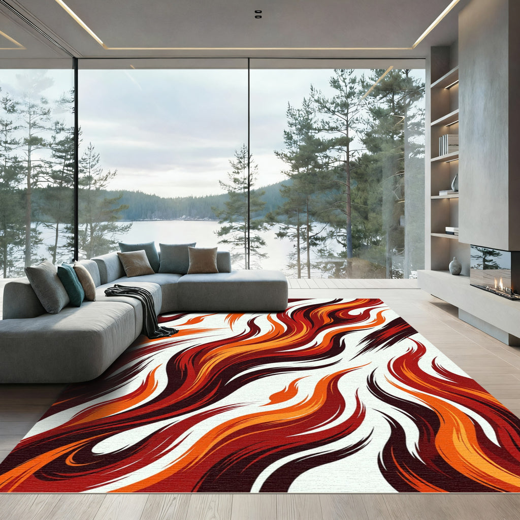 Fiery Crimson Orange Swirl Rug