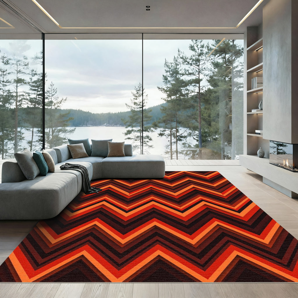 Warm Orange Chevron Layers Rug