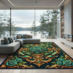 Emerald Roses Golden Scrollwork Harmony Rug