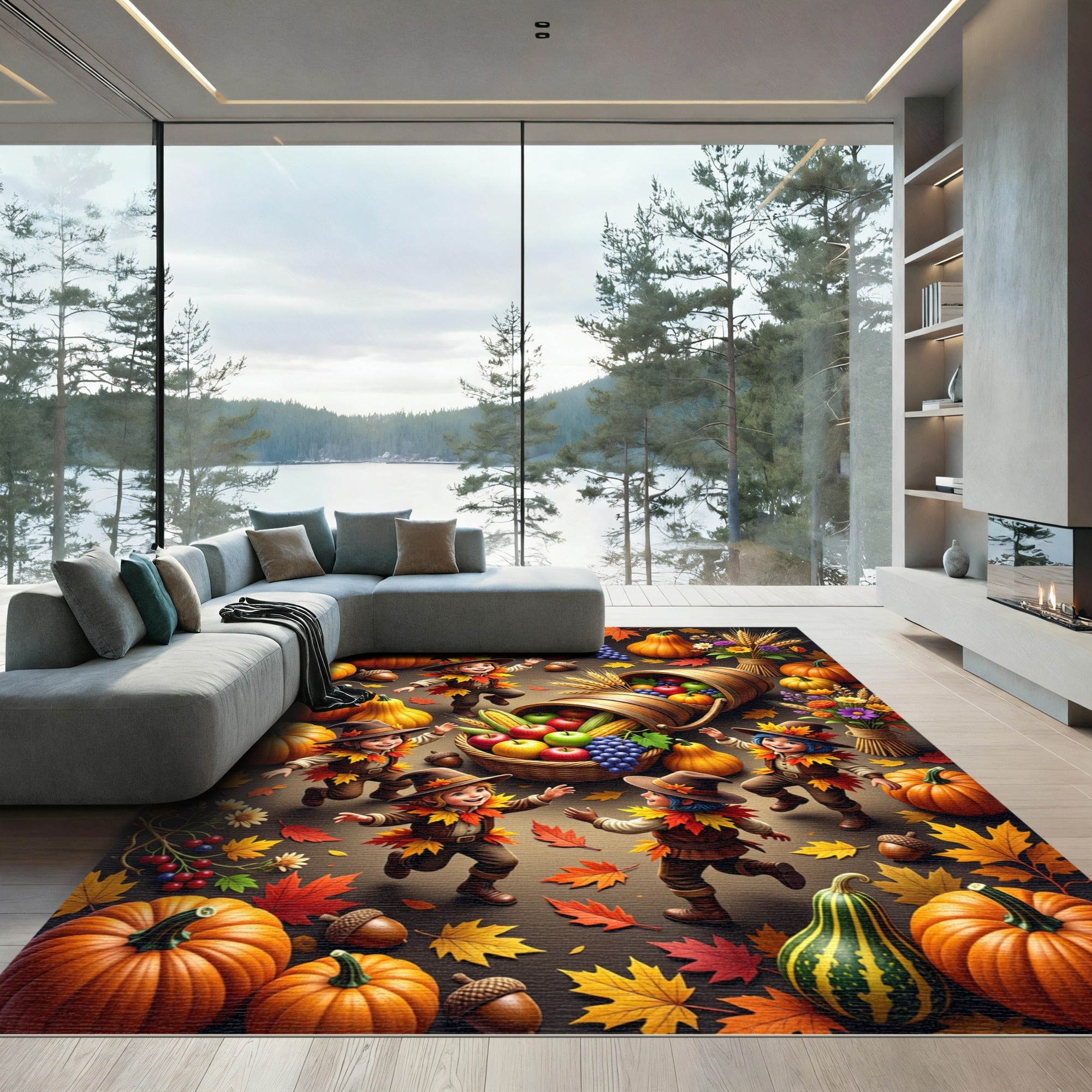 Cheerful Harvest Children Pumpkin Autumn Foliage Rug