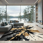 Abstract Black Gold Paint Splatter Rug