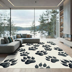 Monochrome Grizzly Bear Paw Track Rug