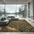Ornate Golden Medallion Emerald Floral Rug