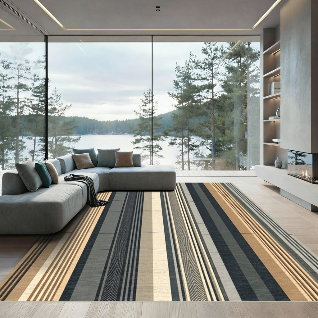 Modern Vertical Stripe Chevron Rug