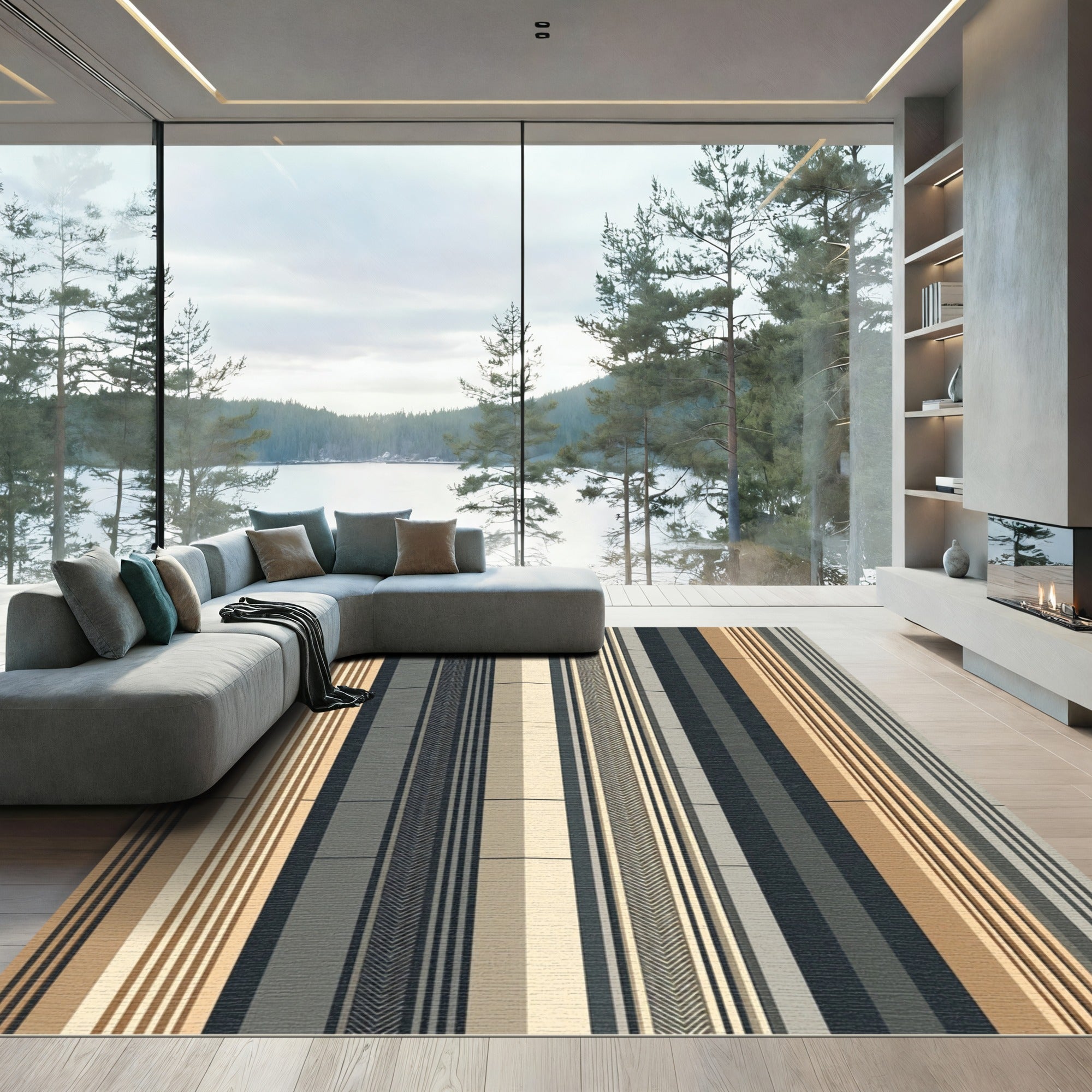 Modern Vertical Stripe Chevron Rug