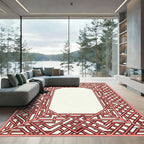 Coral Interlocking Geometric Framed Rug