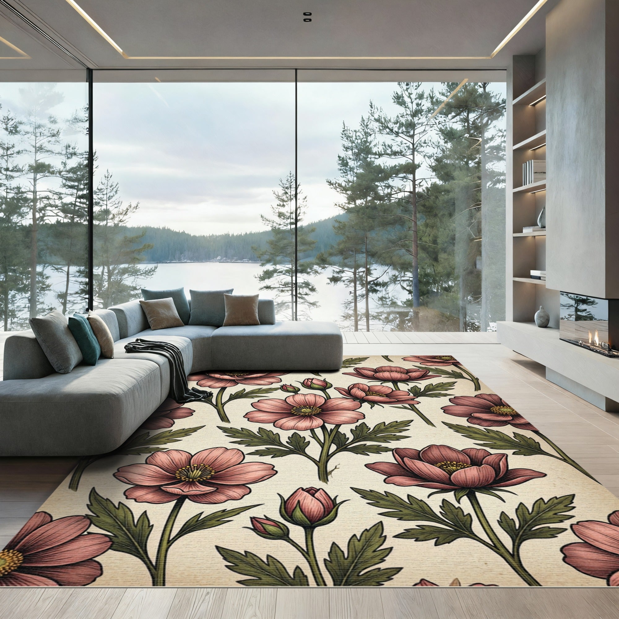 Vintage Dusty Rose Floral Botanical Rug