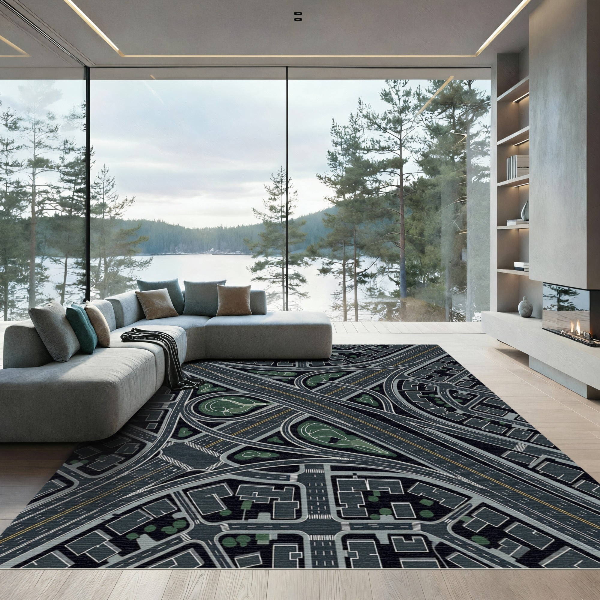 Urban Highway Interchange Overhead View Rug