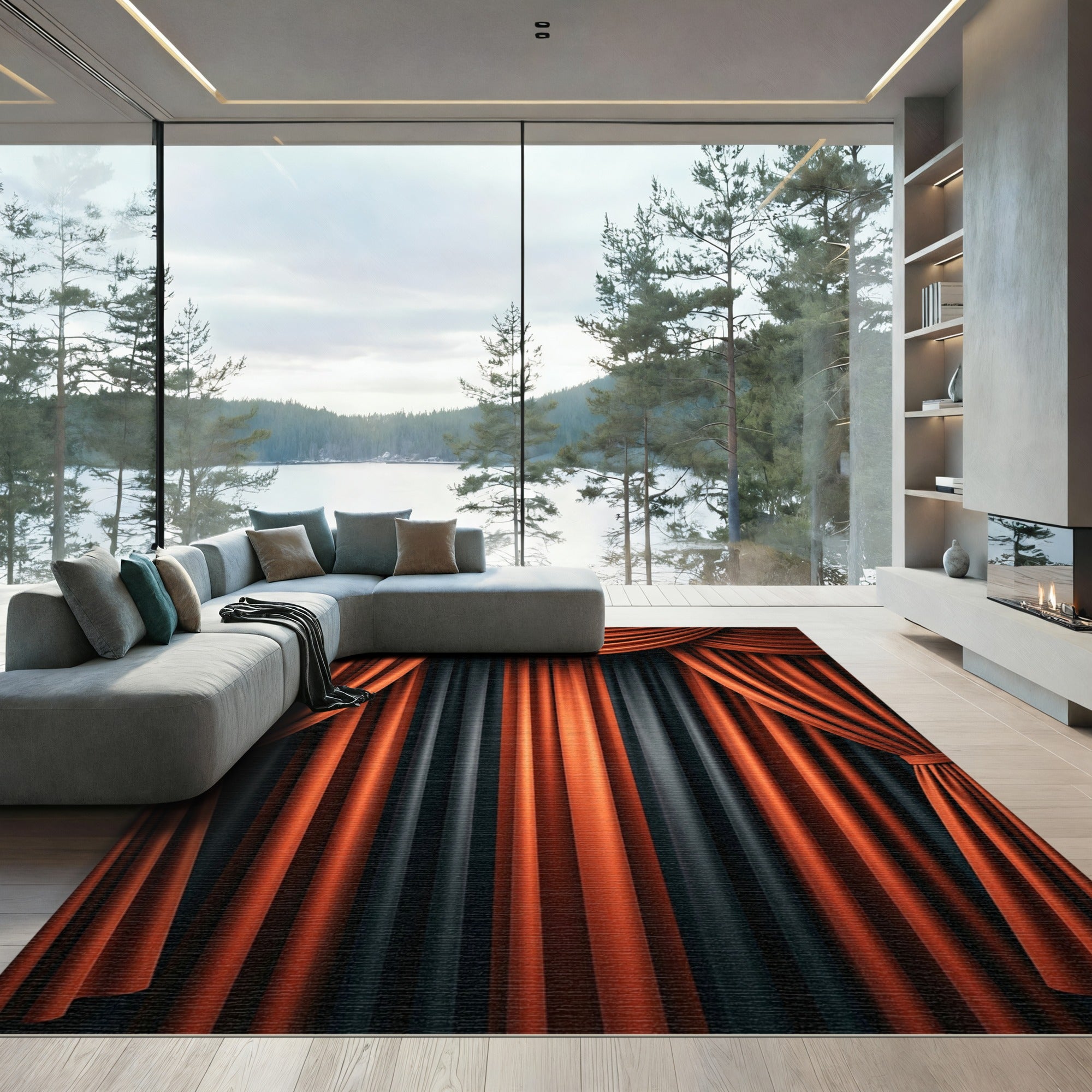 Elegant Crimson Velvet Drape Rug